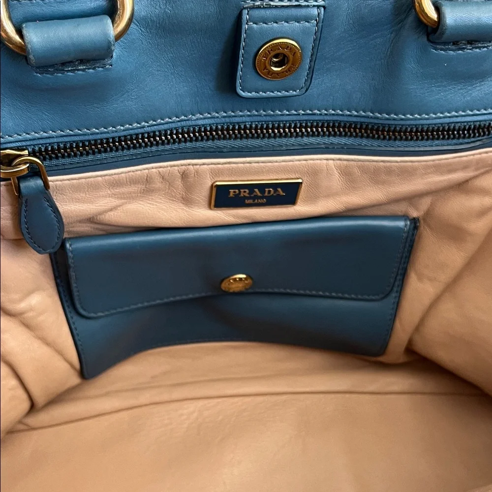 Prada Blue All Leather Satchel with Gold Hardware - Picture 6 of 12